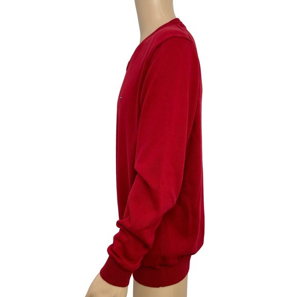 0705A- Tommy Hilfiger Men’s Sweater XL Red V-Neck Pullover Ribbed Cotton Logo - Picture 4 of 9